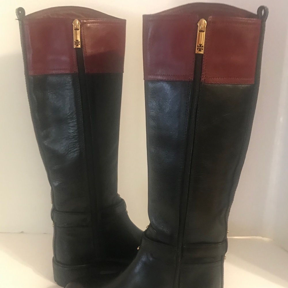 Tory Burch Daniela Riding Boots Burgundy/Black 5.5 - Picture 5 of 7